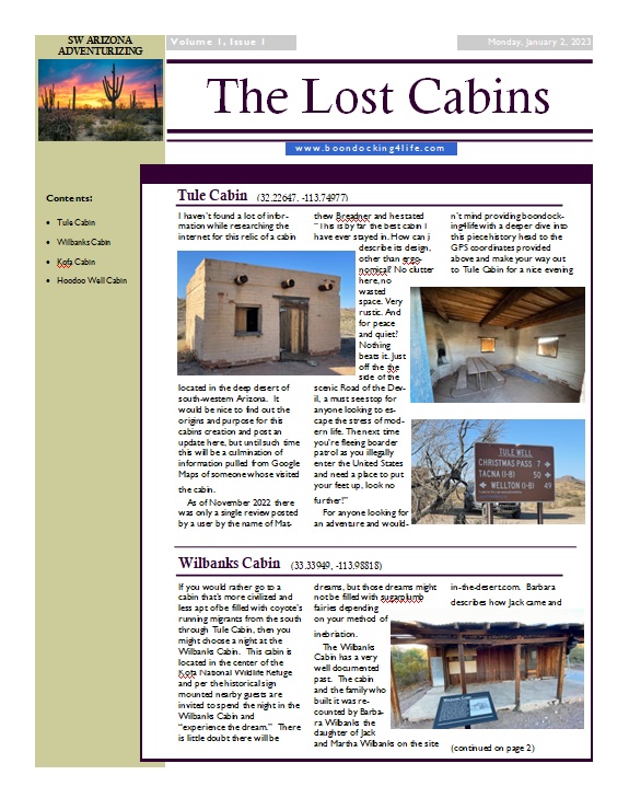 Volume 1, Issue 1, The Lost Cabins